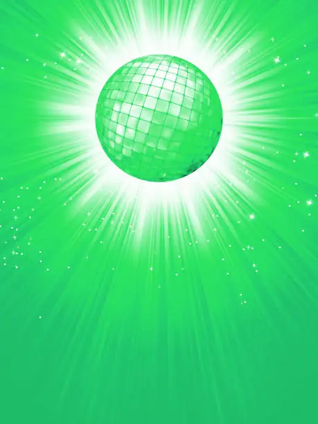 Vector illustration of Green disco rays with stars. EPS 8