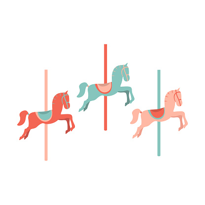 Cartoon style carousel Horses icon. Isolated vector illustration