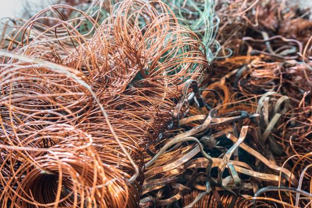 istock Copper wire scrap from electric cable recycling with selective focus 1243622622