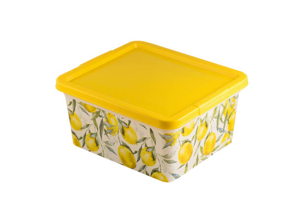 istock Plastic yellow storage box. Plastic colorful box. Plastic box isolated on white background. 1243622654