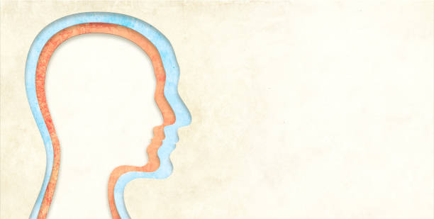 Horizontal banner with paper cut layered human head