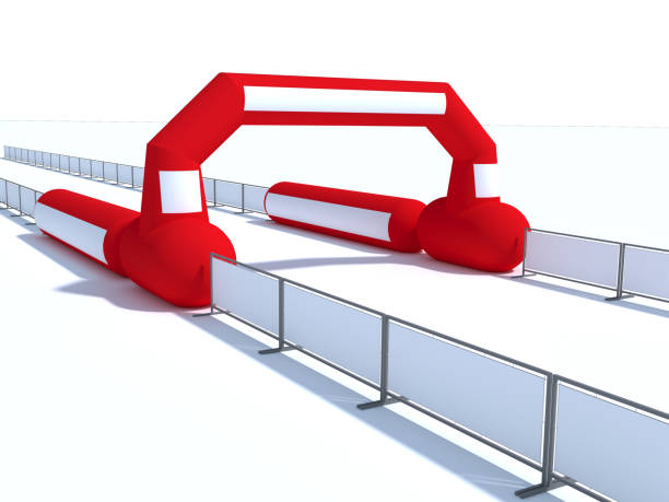 istock Inflatable start and finish line arch illustrations - Inflatable archways suitable for outdoor sport events 3d render 1243662953