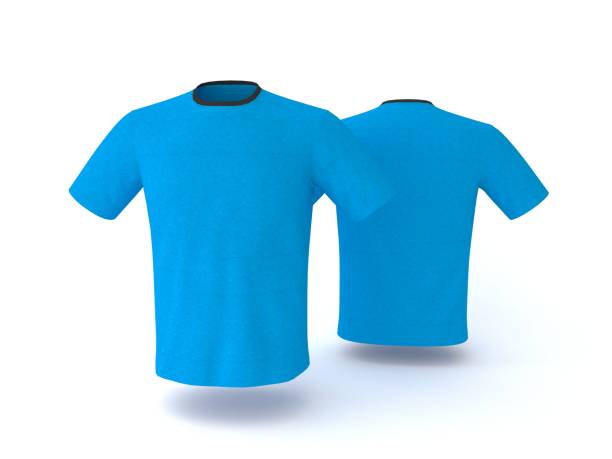 istock Blue T-shirt template, isolated on background. Men's realistic T-shirt mockup 3d render 1243662979