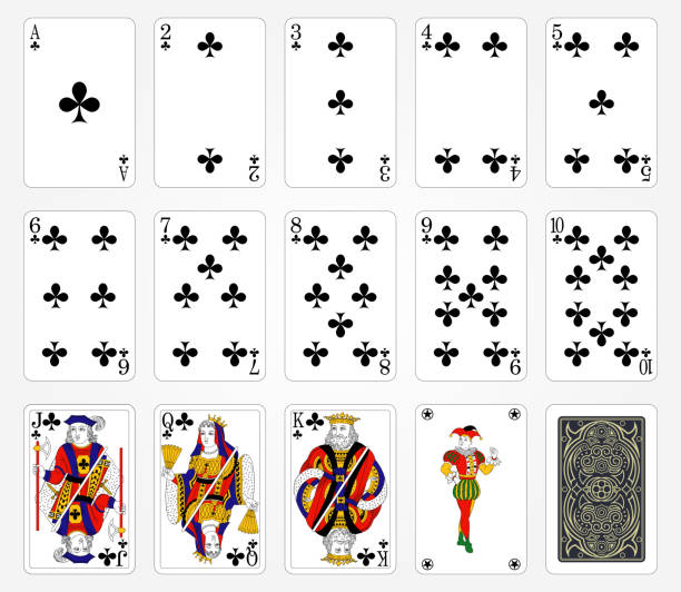 istock Playing cards of Clubs suit on a white background.  Vector illustration. Original design. 1243689371