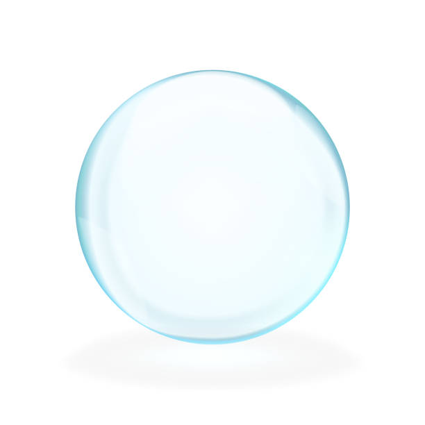 Blue translucent light sphere with glares and transparency Blue translucent light round bubble or sphere with glares, shadow and transparency, isolated on white background. Vector illustration translucent stock illustrations