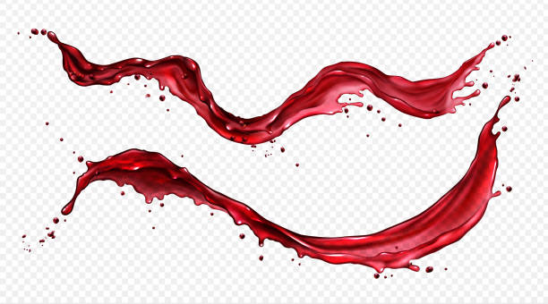 Vector horizontal splash of wine or red juice Horizontal splash of wine or red juice isolated on transparent background. Vector realistic set of liquid waves of flowing clear fruit drink, strawberry, grape or cherry juice wine stock illustrations