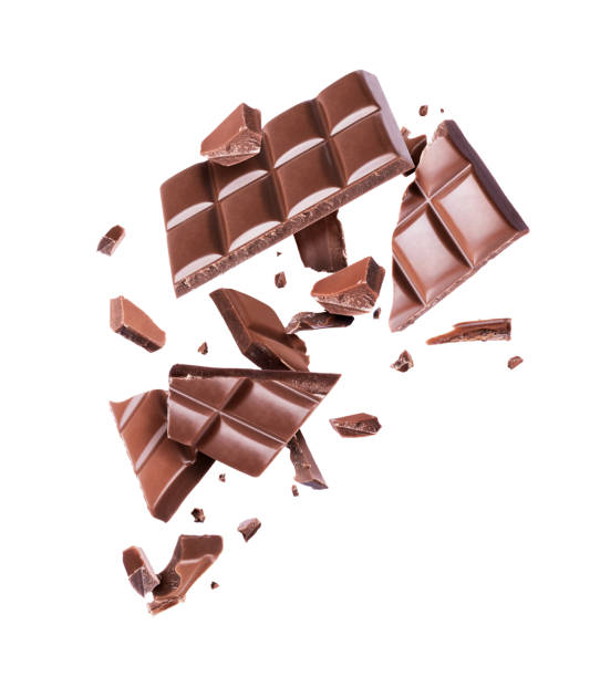 istock Chocolate broken into many pieces in the air on a white background 1243737151