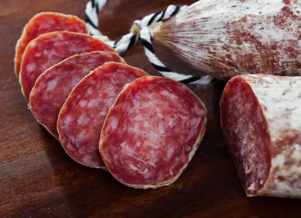 Photo of Sliced dry cured sausage Llonganissa