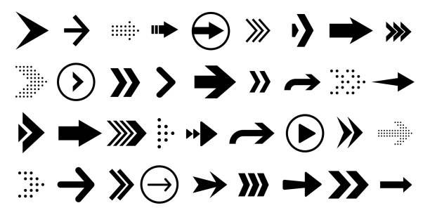 ilustraciones, imágenes clip art, dibujos animados e iconos de stock de icono de flecha vectorial establecer la dirección de registro - arrow sign