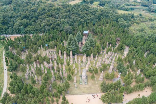 Pagoda Forest at Shaolin Temple in China Asia aerial drone photo Pagoda Forest at Shaolin Temple in China Asia aerial drone photo shaolin monastery stock pictures, royalty-free photos & images