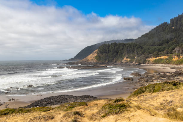 istock A sandy and rock covered beach and cliffs along the Oregon coast 1243782455