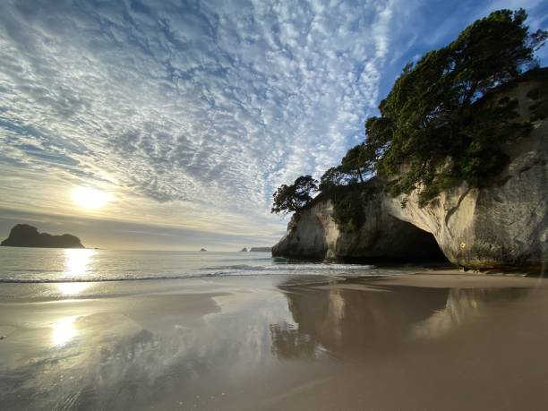 istock Sunrise at cathedral cove looking back 1243787950