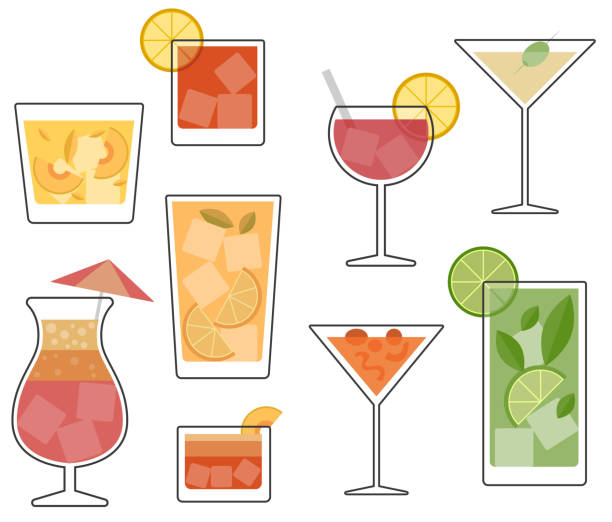 ilustraciones, imágenes clip art, dibujos animados e iconos de stock de cócteles vectoriales y bebidas alcohólicas. - drink umbrella cocktail glass isolated