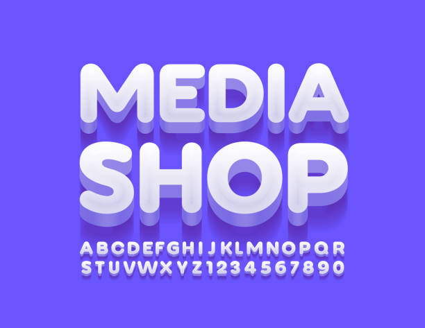 ilustrações, clipart, desenhos animados e ícones de vetor criativo logotipo media shop com letras e números do alfabeto - imagens estereoscópicas