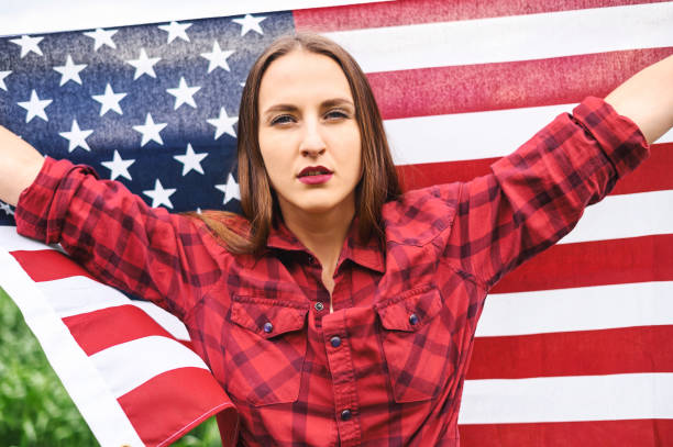 Young woman with american flag