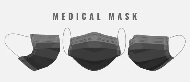 Vector illustration of Medical face mask. Black medical mask in cartoon stile. Vector illustration