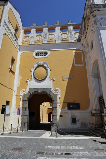 Capua, Campania, Italy - May 22, 2020: Longobard religious complex of Santa Maria delle Dame Monache. Former military barracks Ettore Fieramosca currently houses the Department of Economics of the University of Campania