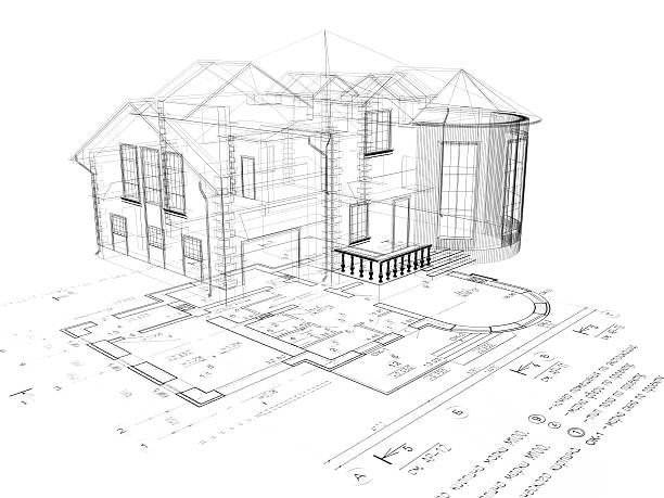 House 3D image on the plan stock photo