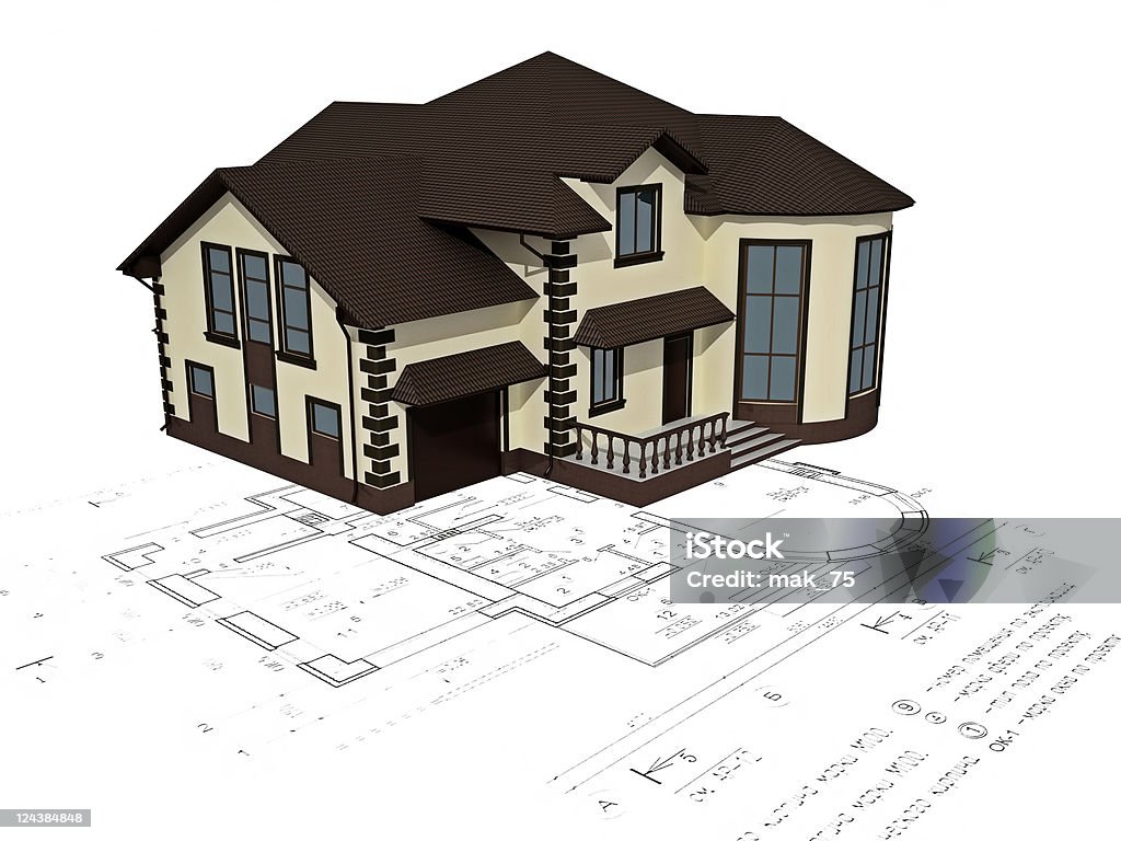 A imagem 3D da casa sobre o plano - Royalty-free Cópia Heliográfica Foto de stock