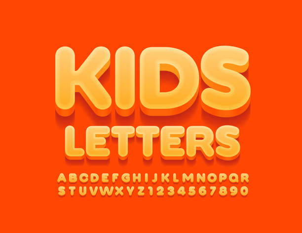 Vector Kids Alphabet. Bright creative Letters and Numbers Trendy 3D Font typesetter stock illustrations