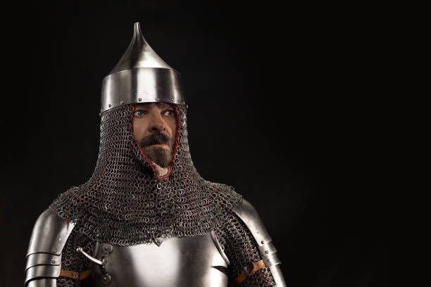 istock Mannequin man with a beard in a helmet and armor of a knight 1243868549