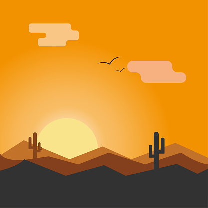 Ilustración de Paisaje De Silueta De Puesta De Sol En El Desierto Fondo De  Dibujos Animados Occidentales De Arizona O México Con Cactus Salvajes  Montaña De Cañón y más Vectores Libres de