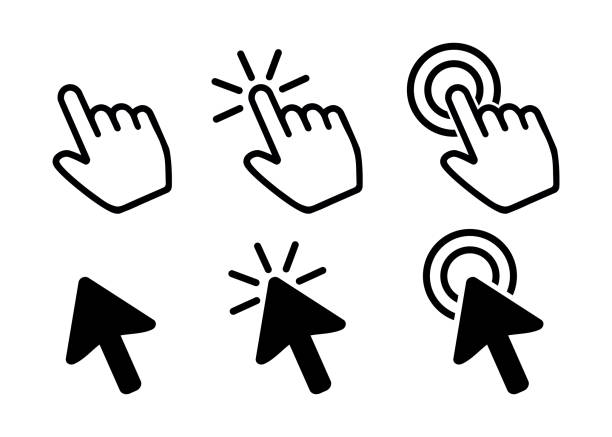 Pointer Icons, Hand and Arrow Vectors Pointer hand and arrow icons computer mouse stock illustrations