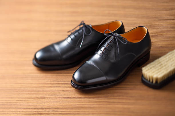 istock Beautiful leather black business shoes 1244044449