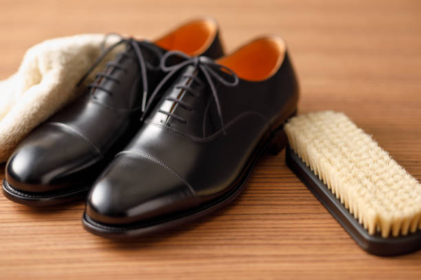 istock Beautiful leather black business shoes 1244044973