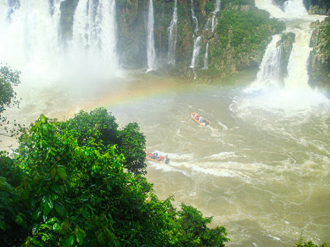 Iguazu, Argentina - May 4, 2008: Unidentified tourists at the Iguazu falls on the border of Argentina and Brazil