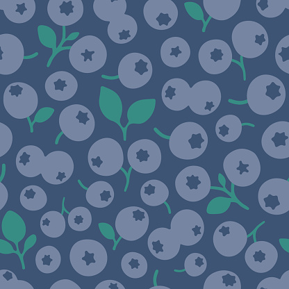 Blueberry seamless vector pattern. Summer organic fruit background. Trendy childish pattern with berries for decoration design, poster, textile. Simple vector illustration with vegetarian healthy food