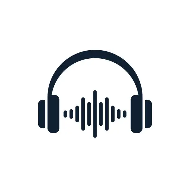 Vector illustration of Headphones minimal icon with sound waves