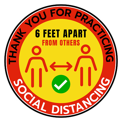 Thank You For Practicing Social Distancing Sign ,Social Distancing Signage or Floor Sticker for help reduce the risk of catching coronavirus Covid-19. Vector sign.