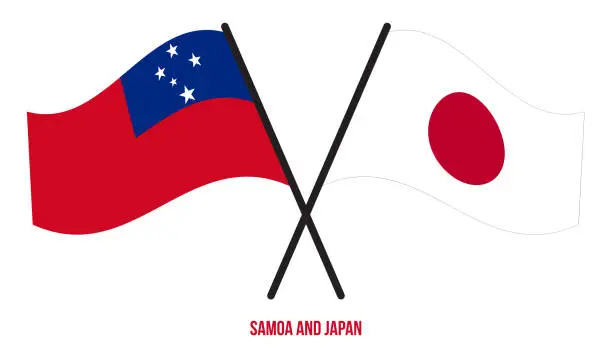 Vector illustration of Samoa and Japan Flags Crossed And Waving Flat Style. Official Proportion. Correct Colors