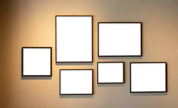 istock Black wooden empty space photo frame on wall. 1244194383