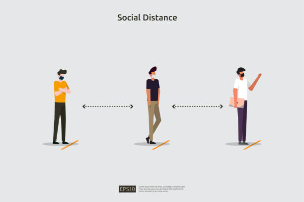 istock Social distancing prevention illustration concept. protect from COVID-19 coronavirus outbreak spreading. keep 1-2 meter distance space between people. flat style vector 1244211251