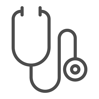 Stethoscope line icon, healthcare concept, medical instrument for listening heart beat or breathing sign on white background, stethoscope icon in outline style for mobile. Vector graphics
