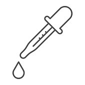 istock Pipette thin line icon, Heath care concept, dropper sign on white background, Medicine dropper with droplet icon in outline style for mobile concept and web design. Vector graphics. 1244229677