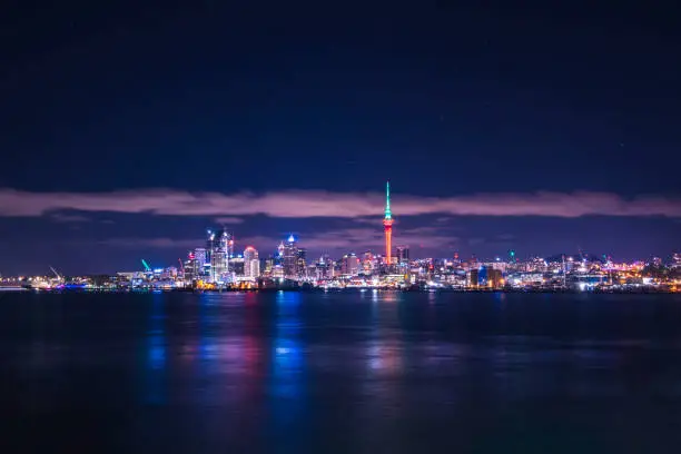 Auckland City and Skytower at Night, Skycity, Auckland, New Zealand