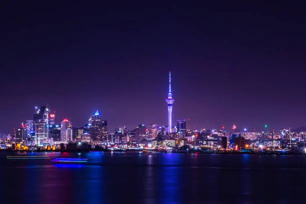 Auckland City and Skytower at Night, Skycity, Auckland, New Zealand