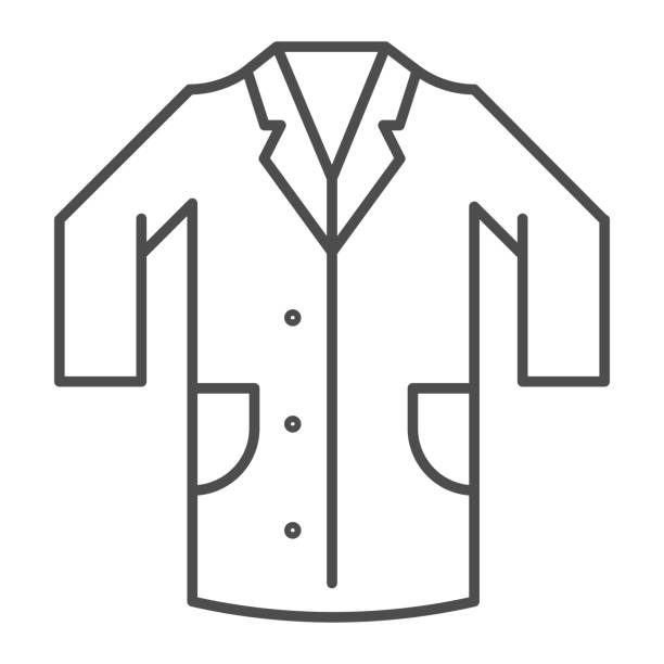 ilustrações, clipart, desenhos animados e ícones de ícone de linha fina de vestido médico, conceito de roupas, placa de uniforme de laboratório em fundo branco, funcionários do hospital e ícone de fantasia de médicos em estilo de contorno para design web conceito móvel. gráficos vetoriais. - jaleco de laboratório