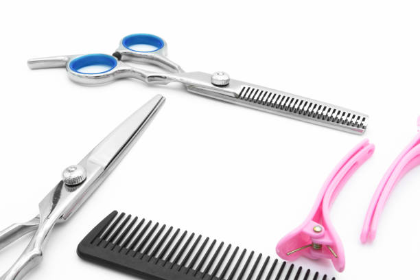 istock Hair scissors set hairdressing tools isolated on white background 1244287348