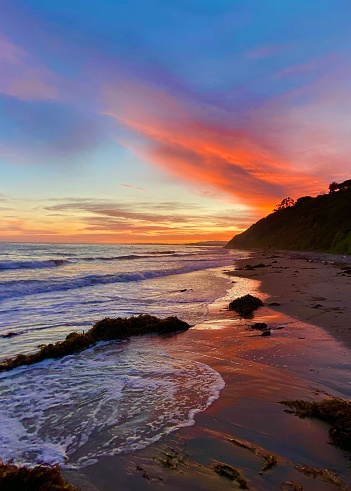 Sunset on a California beach with beautiful colors