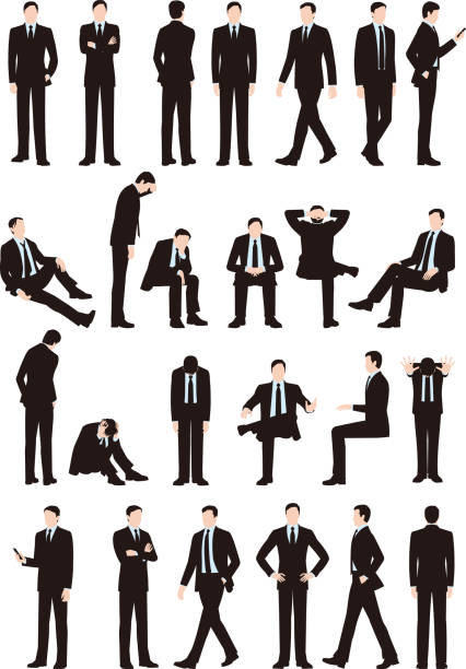 Various postures and movements of a businessman Business scene well dressed man standing stock illustrations