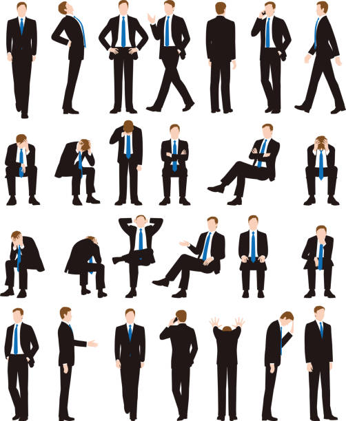 Various postures and movements of a businessman Business scene back illustrations stock illustrations