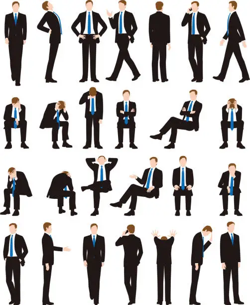 Vector illustration of Various postures and movements of a businessman