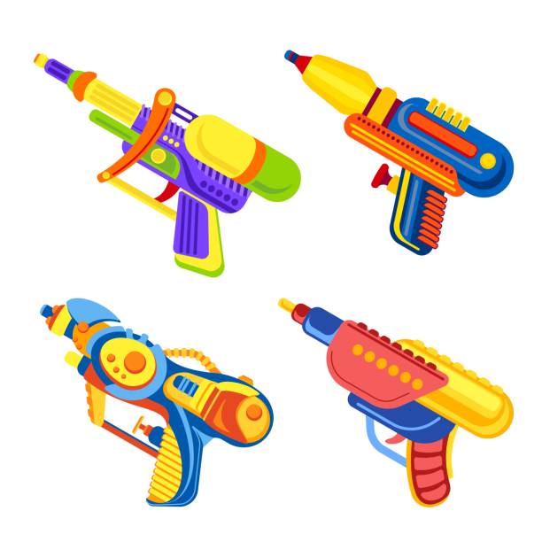 squirt пушки иконы набор, мультфильм стиль - detonator stock illustrations