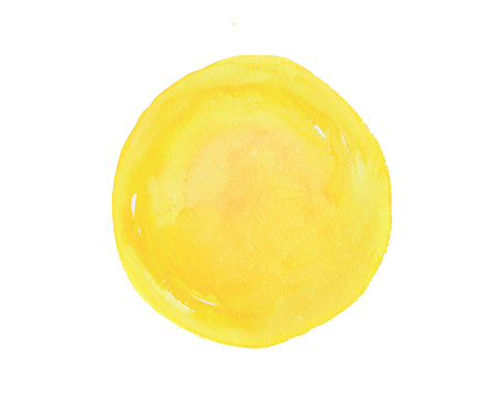 Yellow circle in watercolor . Hand drawn. My own work.