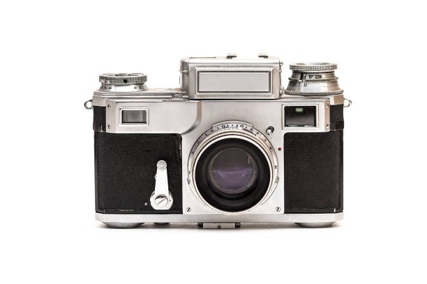 Vintage film camera isolated on white background stock photo