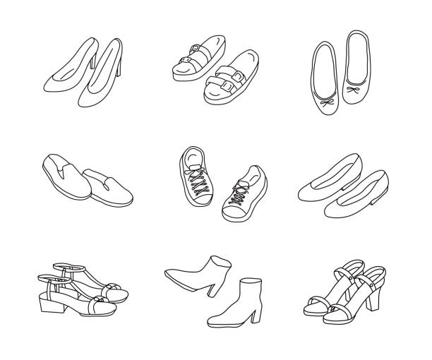 illustrations, cliparts, dessins animés et icônes de collection de chaussures pour femmes. - stiletto pump shoe shoe high heels